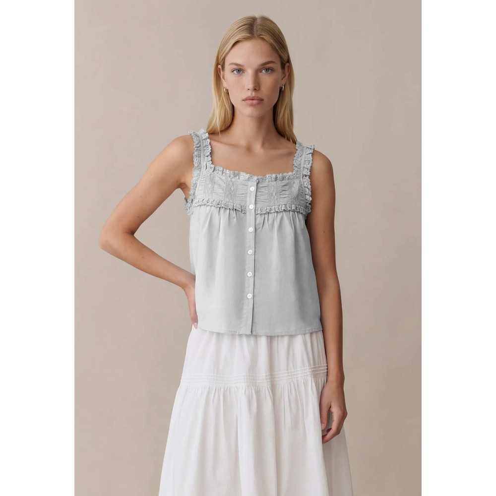 NWT Sorella Etienne Cotton Lace Detail Top in Slate Blue - Size 8